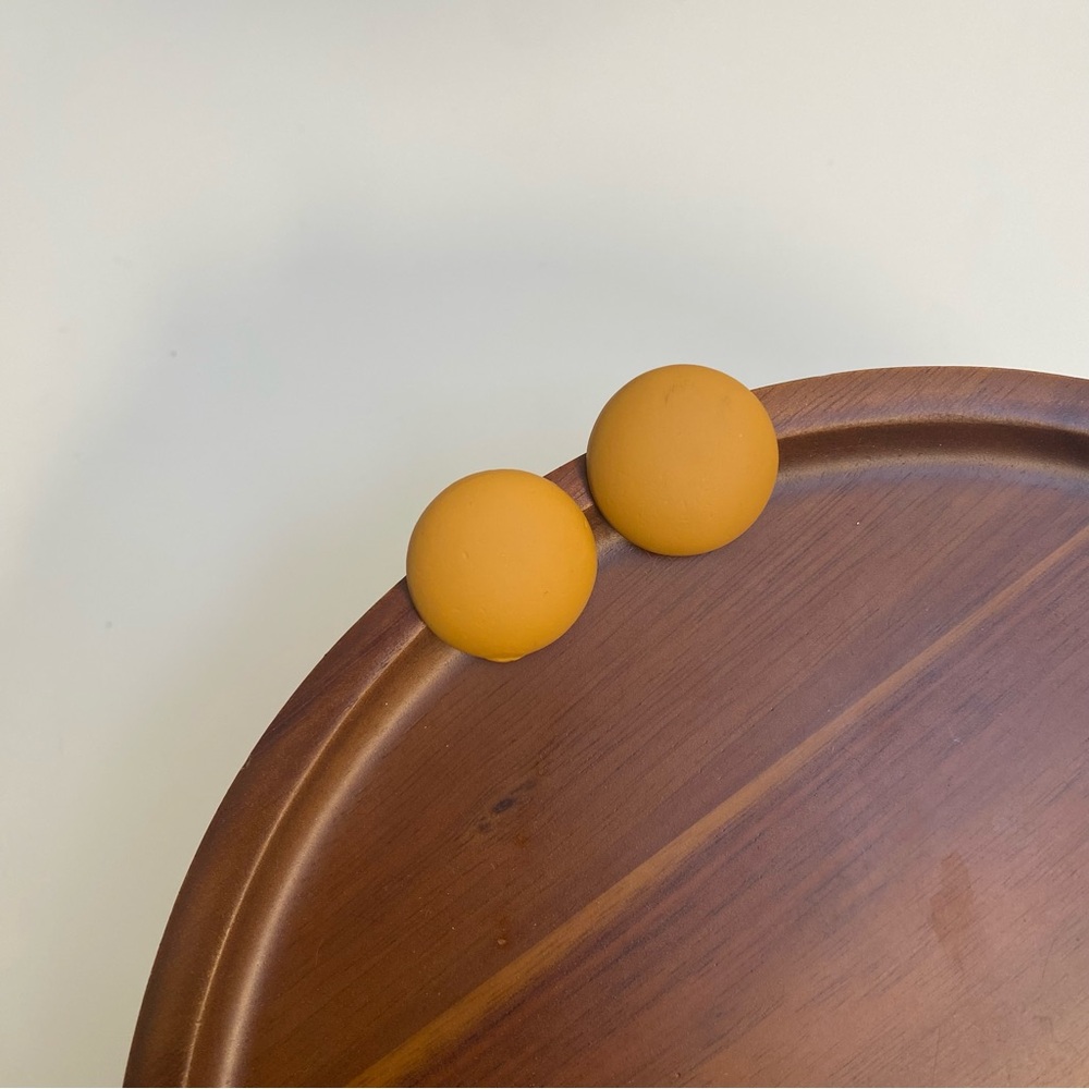 4/$15 Orange Button Resin Metal Matte Finish Round Earrings